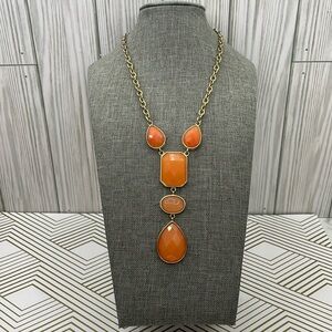 Acrylic Orange Drop Necklace and Gold Y Shape Chain